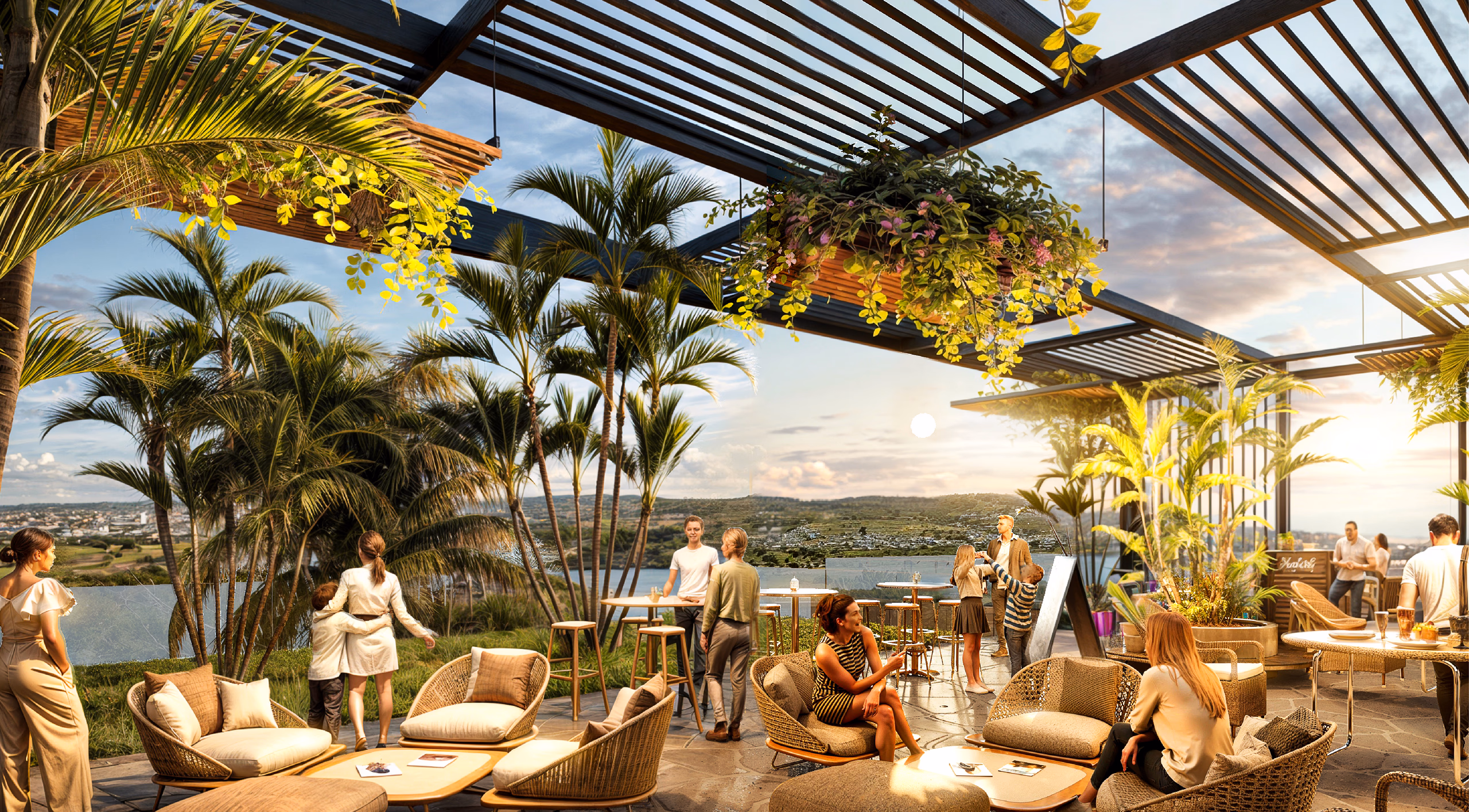 Vista arquitectónica de Nodo Creative Park al atardecer en Juriquilla, Querétaro